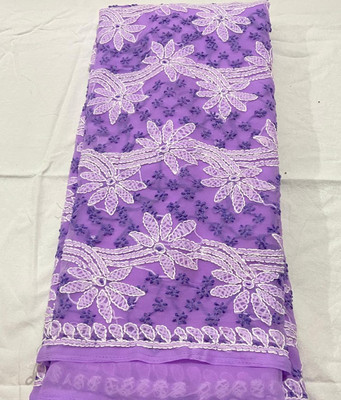 RIDDHI Embroidered Lucknow Chikankari Georgette Saree(Purple)