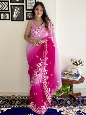 Divastri Embellished Bollywood Georgette Saree(Pink)