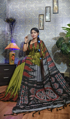 Balika bodhu Printed Handloom Pure Cotton Saree(Light Green)