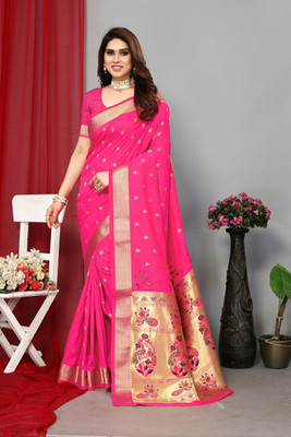 GOLDOLL FAB Woven Paithani Jacquard Saree(Pink)