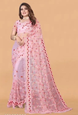 NIYANTAKSH Embroidered Bollywood Net Saree(Pink)