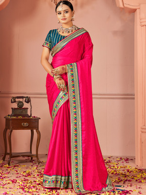 Tasrika Embroidered Bollywood Silk Blend Saree(Pink)