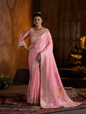 Divastri Printed Bollywood Linen Saree(Pink)