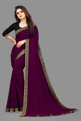 YP CREATION Solid/Plain Daily Wear Georgette Saree(Purple)