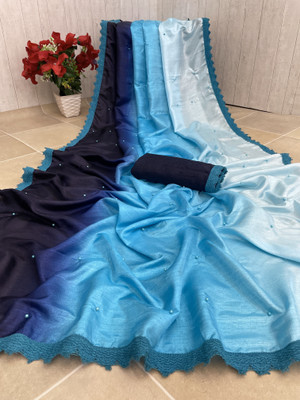 PRIYESHA TEXTILES Color Block Bollywood Cotton Silk Saree(Blue)