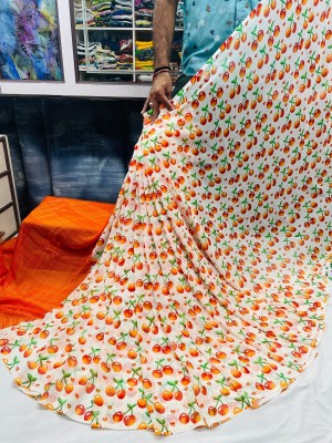 WILLMAKE Self Design, Color Block, Temple Border, Geometric Print, Striped, Woven, Solid/Plain Bollywood Jacquard, Art Silk Saree(Orange)
