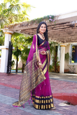 Aarunika MT Solid/Plain Bollywood Organza Saree(Purple)