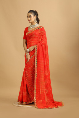 DURGACREATION Solid/Plain Bollywood Georgette Saree(Orange)