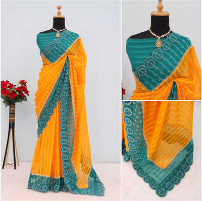 ZOYAL ENTERPRISE Printed Bollywood Georgette Saree(Light Blue)