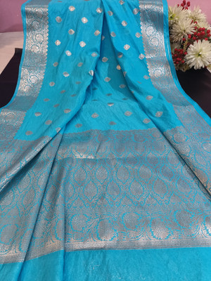 Tahira creation Woven Banarasi Dupion Silk Saree(Light Blue)