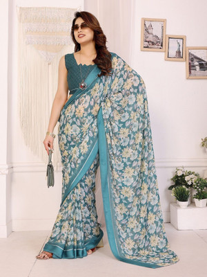 RAJESHWAR FASHION Floral Print, Printed Daily Wear Chiffon Saree(Light Green)