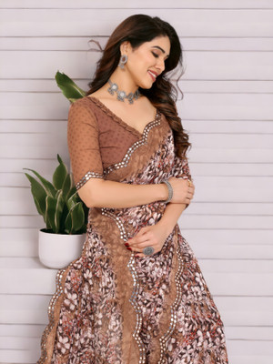 TTH Printed Bollywood Georgette Saree(Brown)
