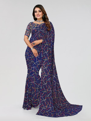 Moda Rapido Geometric Print Daily Wear Georgette Saree(Blue)