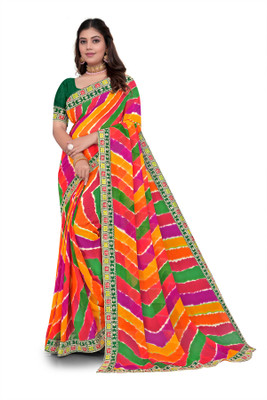 Adiyogi Enterprise Printed Leheria Georgette Saree(Multicolor)