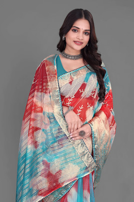 Aarunika MNT Printed Bollywood Organza Saree(Maroon)