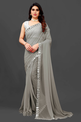 VEERAETHNIC Woven, Embellished Daily Wear Georgette Saree(Grey)