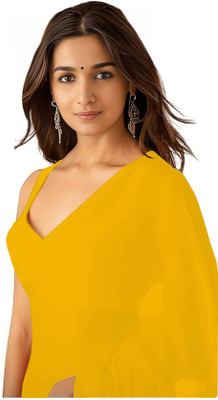 SARETRA MALL Solid/Plain Daily Wear Georgette Saree(Yellow)
