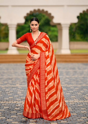 Stylum Printed Leheria Silk Blend Saree(Orange)