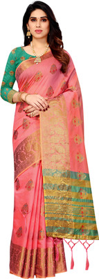 Mervadiya Self Design, Woven Kanjivaram Pure Cotton, Cotton Silk Saree(Pink)