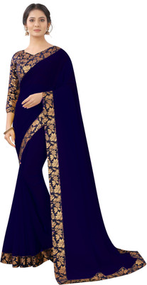 Rashiklal & Co. Solid/Plain Paithani Georgette Saree(Dark Blue, Blue)