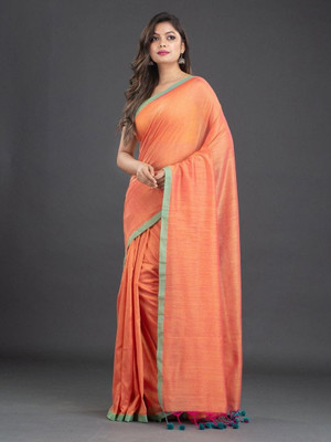 Raees Ethnic Self Design Bollywood Pure Cotton Saree(Orange)