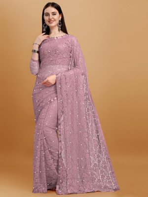 LOROFY Embellished Lucknow Chikankari Net, Lycra Blend Saree(Multicolor)