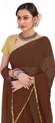 Desi Style Solid/Plain Bollywood Jacquard Saree(Brown)