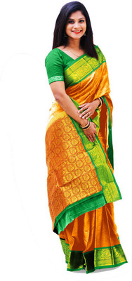 Spewim Woven Kanjivaram Cotton Silk Saree(Yellow)
