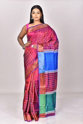 Ramshyam Collection Woven Kantha Pure Silk Saree(Magenta)