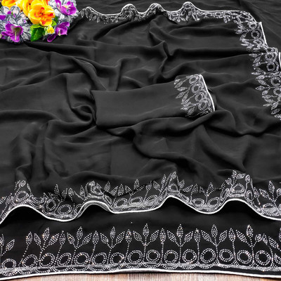 Mervadiya Self Design Bollywood Georgette Saree(Black)
