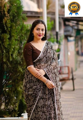 ZENFAB THREADS Printed Bollywood Georgette Saree(Brown)