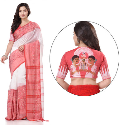TANTLOOM Woven Handloom Handloom Pure Cotton Saree(Red, White)