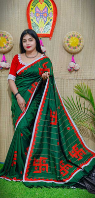 DAS TAXTILES Applique Handloom Cotton Blend Saree(Magenta)