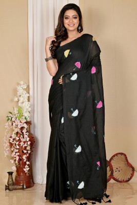 DipDiya Embroidered, Self Design, Woven Handloom Pure Cotton Saree(Black)