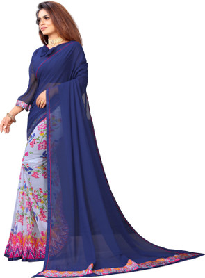 VARNI DESIGNER HUB Printed Bollywood Georgette Saree(Blue)