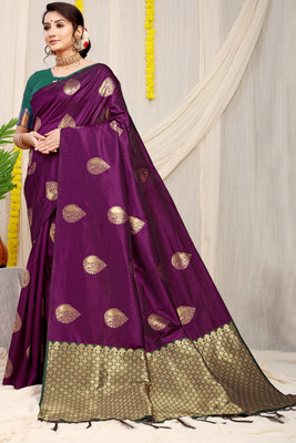 sarjan creation Self Design Kanjivaram Jacquard Saree(Magenta)