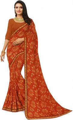 GSCMSTOREX Digital Print Daily Wear Silk Blend Saree(Orange)