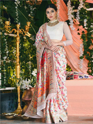 Amrut Collation Woven Kalamkari Jacquard Saree(Cream)