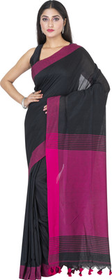 SAYAN CREATION Self Design Handloom Pure Cotton Saree(Black, Pink)