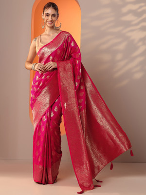 LIBAS Woven Daily Wear Silk Blend Saree(Pink)