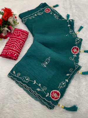 KONICA FAB Solid/Plain Bollywood Chiffon Saree(Dark Blue)