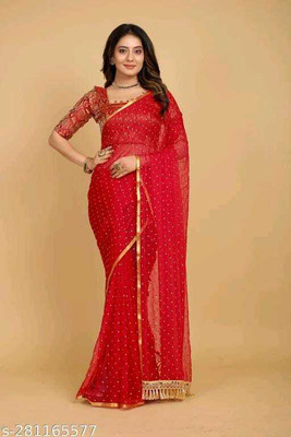 ELEGENCE FAB Polka Print Daily Wear Chiffon Saree(Red)