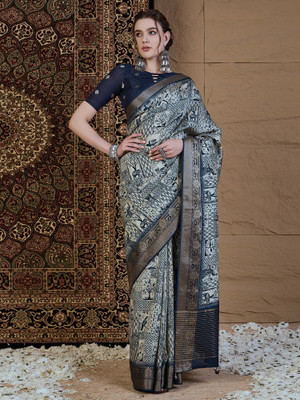 Sareemall Printed Chinnalapattu Viscose Rayon Saree(Beige)