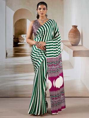 Tasrika Printed Leheria Satin Saree(Green)