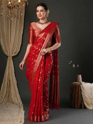 Tasrika Woven Kanjivaram Georgette Saree(Red)