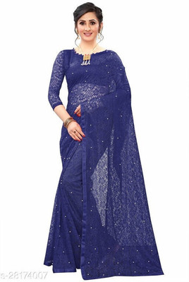 Divya Shree Self Design Bollywood Net Saree(Blue)