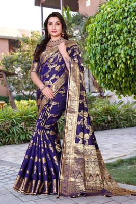 Wovenza Woven Bollywood Silk Blend Saree(Blue)