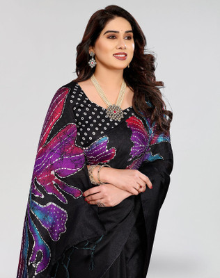 ANIRAV Printed Mysore Art Silk Saree(Purple, Black)