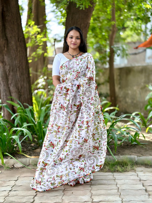 ZENFAB THREADS Printed Kalamkari Georgette Saree(Multicolor)