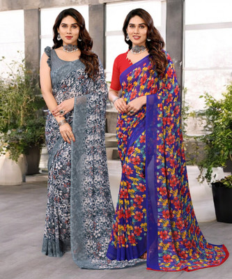 Divastri Printed Bollywood Georgette Saree(Pack of 2, Multicolor)